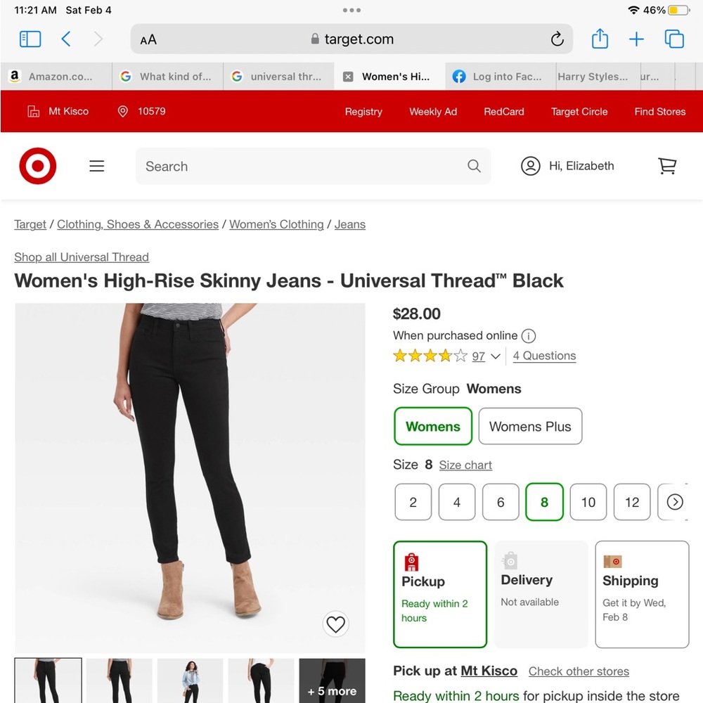 High rise skinny jeans, black, new with tags